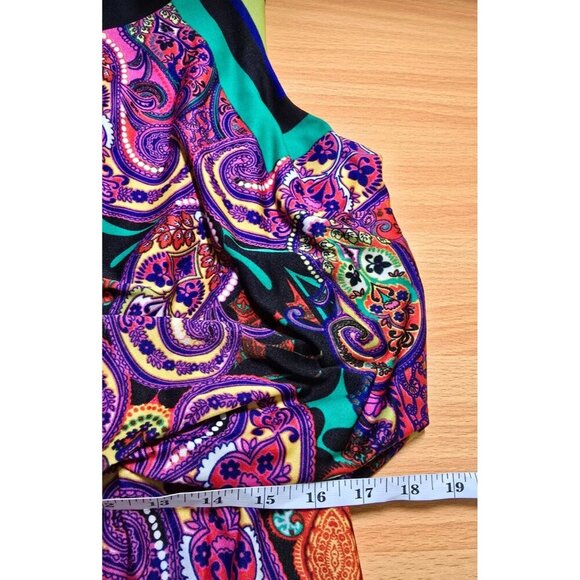 Shelby & Palmer Maxi Dress 20W Paisley Blouson Stretch Boho Pullover Tie Waist - Picture 5 of 11